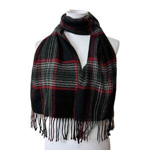 Glacier's Edge Black Scarf Plaid Fringe Red Grey Acrylic Neck Warmer Team Colors